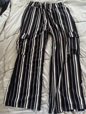 Black & White Vertical Stripe Cargo Pants